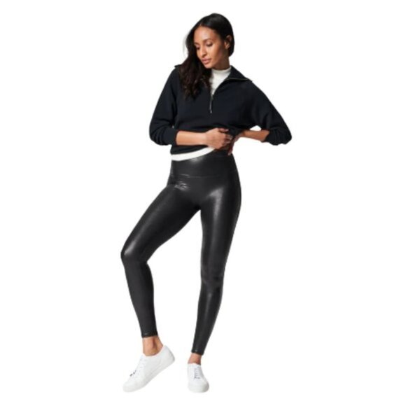 Spanx Faux Leather Leggings L style 2437 stretch casual moto vegan - Picture 1 of 11